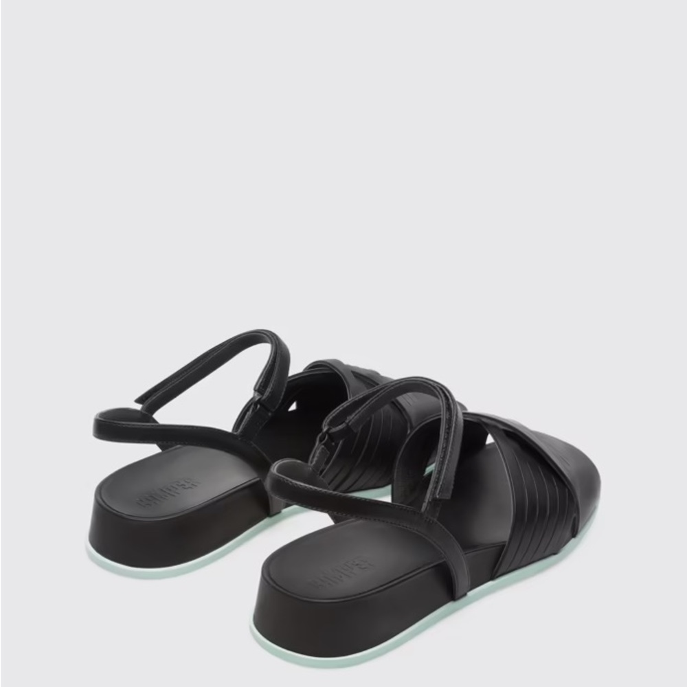 Camper Black Leather Strappy Flat Sandals with Mint Sole - Picture 4 of 11
